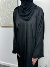 Ribbed Abaya - Black - 2pcs