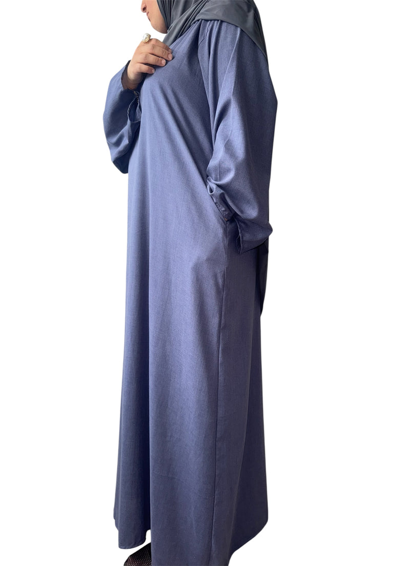 Cotton Linen abaya - Denim blue