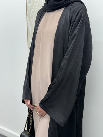 Ribbed Abaya - Black - 2pcs