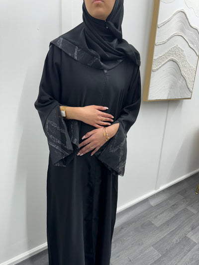 Black  embellished abaya - 2pcs