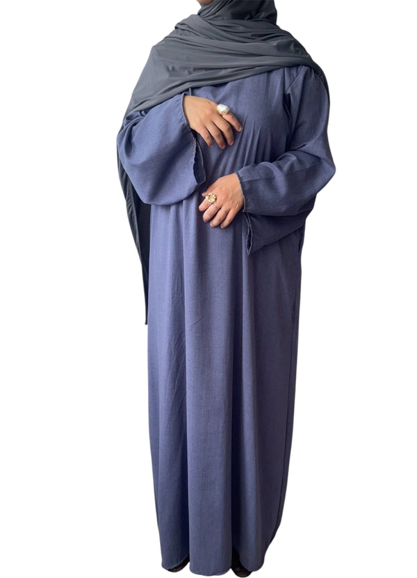 Cotton Linen abaya - Denim blue