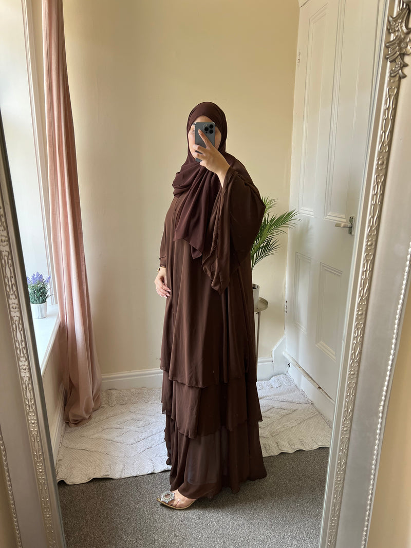 TRIPLE LAYERED ABAYA- Brown