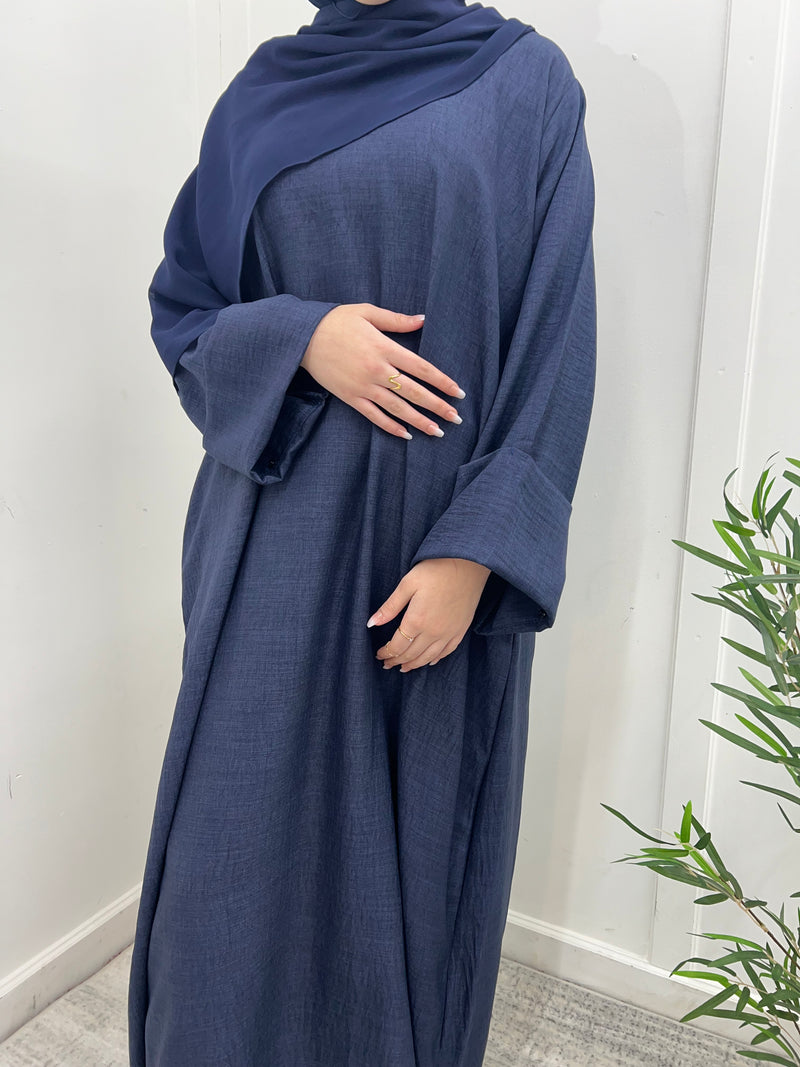 Denim Closed Linen Abaya - 2Pcs