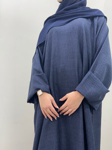 Denim Closed Linen Abaya - 2Pcs