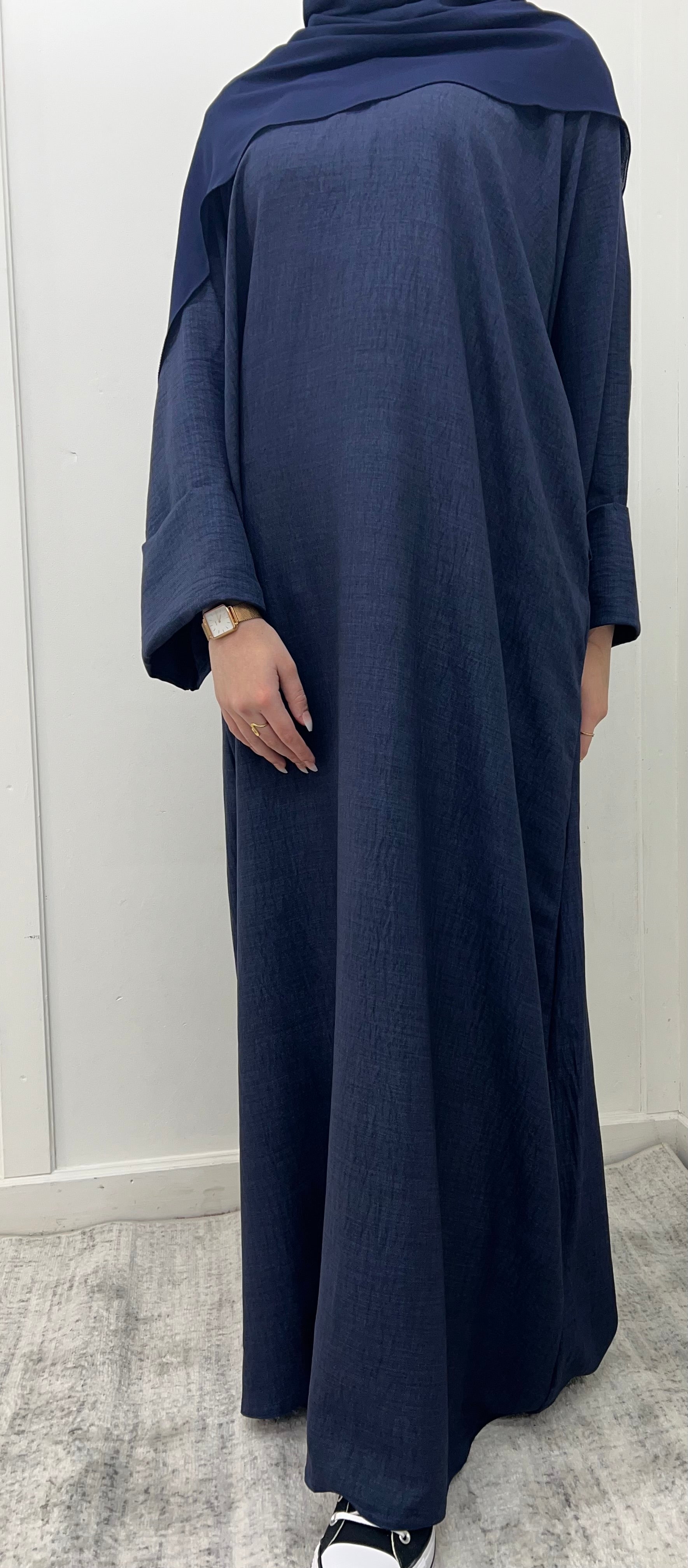 Denim Closed Linen Abaya - 2Pcs