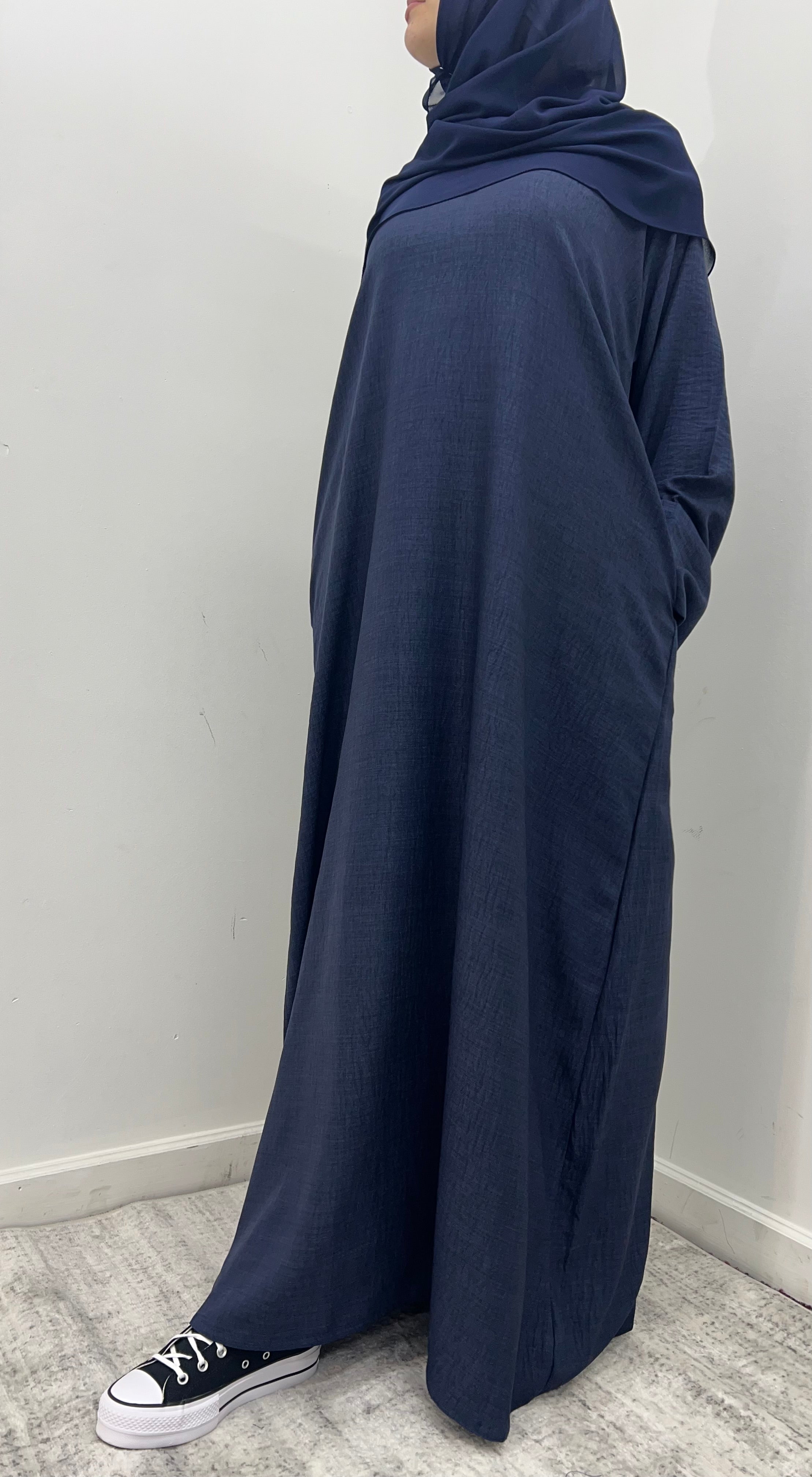 Denim Closed Linen Abaya - 2Pcs