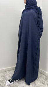 Denim Closed Linen Abaya - 2Pcs