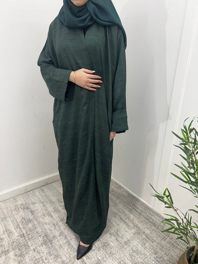 Zara Open Linen Abaya - Dark green