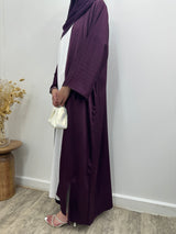 Luxury striped abaya - Dark plum - 2 pcs