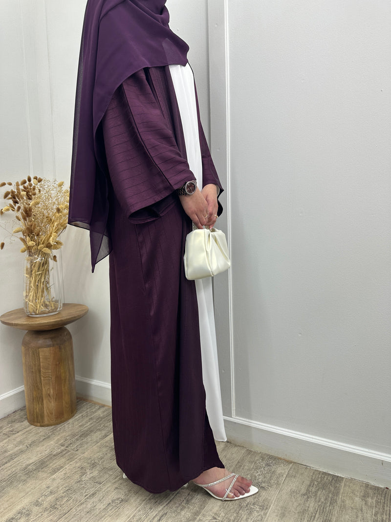 Luxury striped abaya - Dark plum - 2 pcs