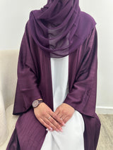 Luxury striped abaya - Dark plum - 2 pcs