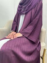 Luxury striped abaya - Dark plum - 2 pcs