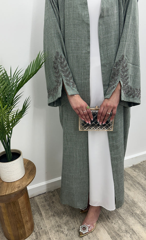 Daania - Embellished linen abaya