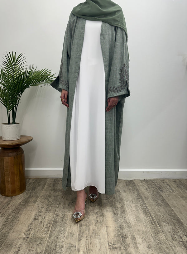 Daania - Embellished linen abaya