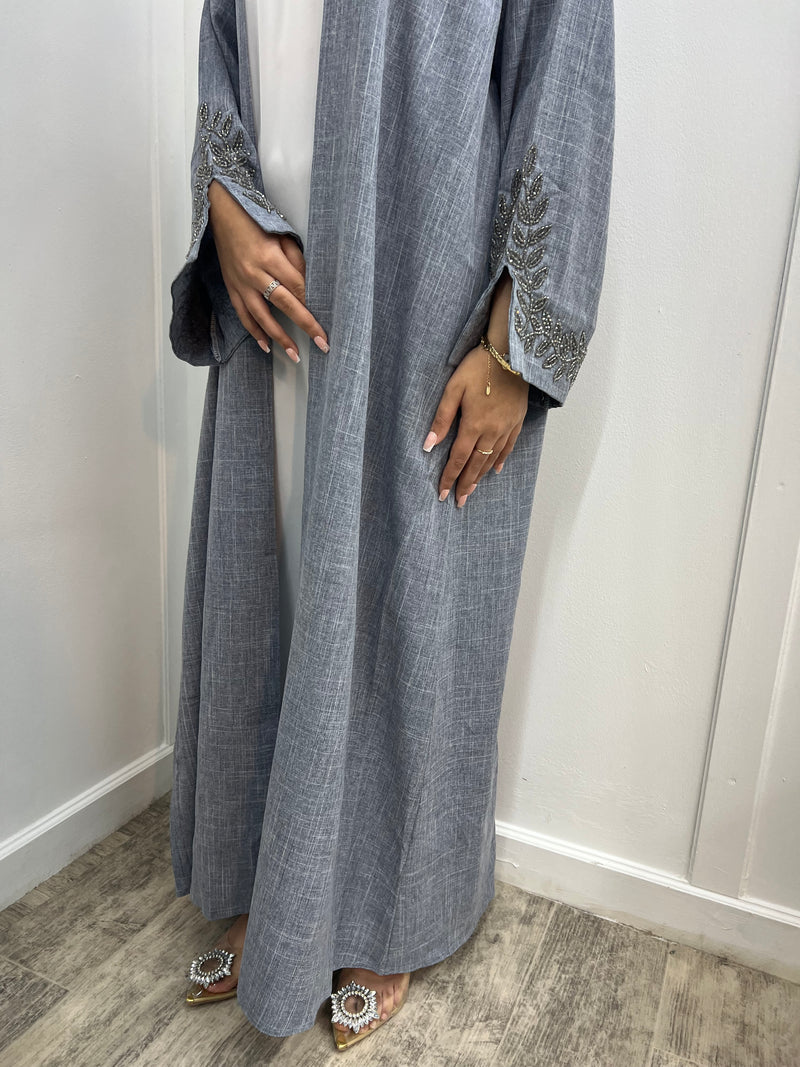 Daania - Embellished linen abaya.