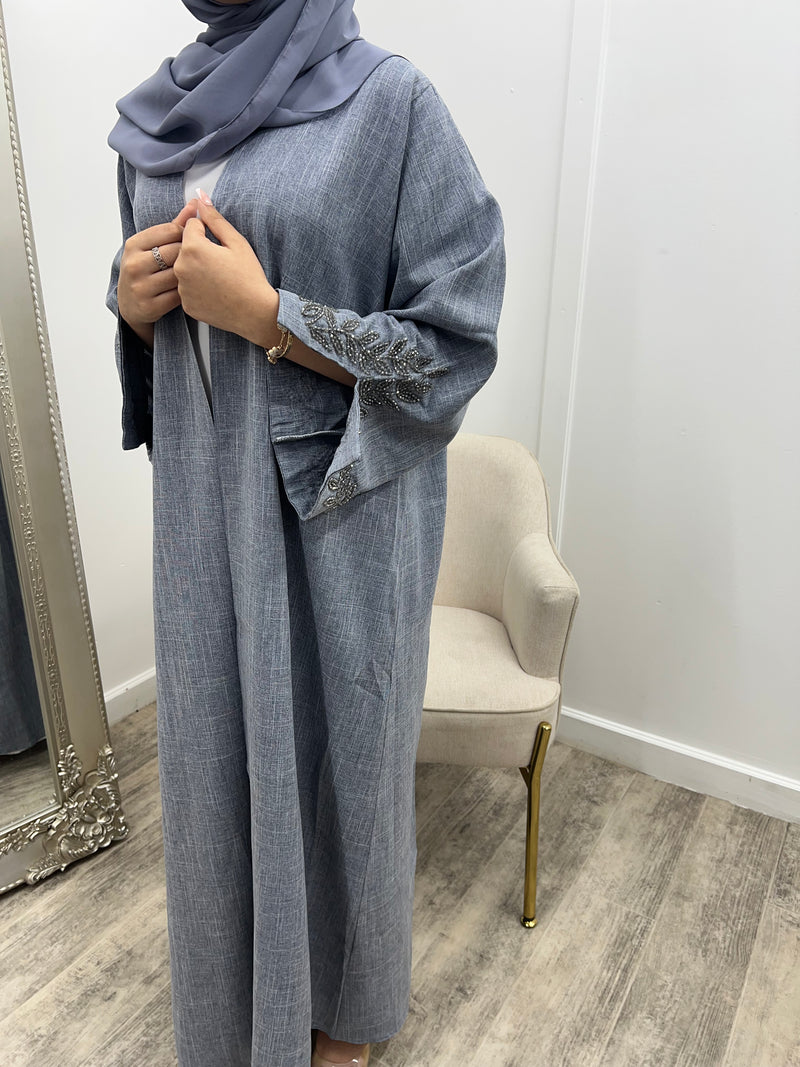 Daania - Embellished linen abaya.