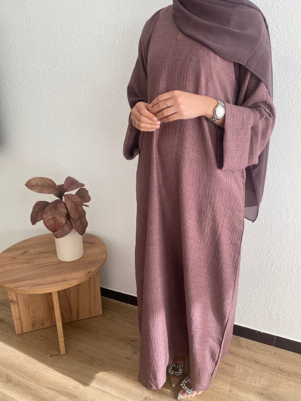 Mauve soft linen closed abaya - 2pcs