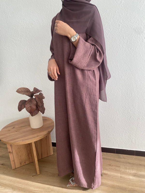 Mauve soft linen closed abaya - 2pcs